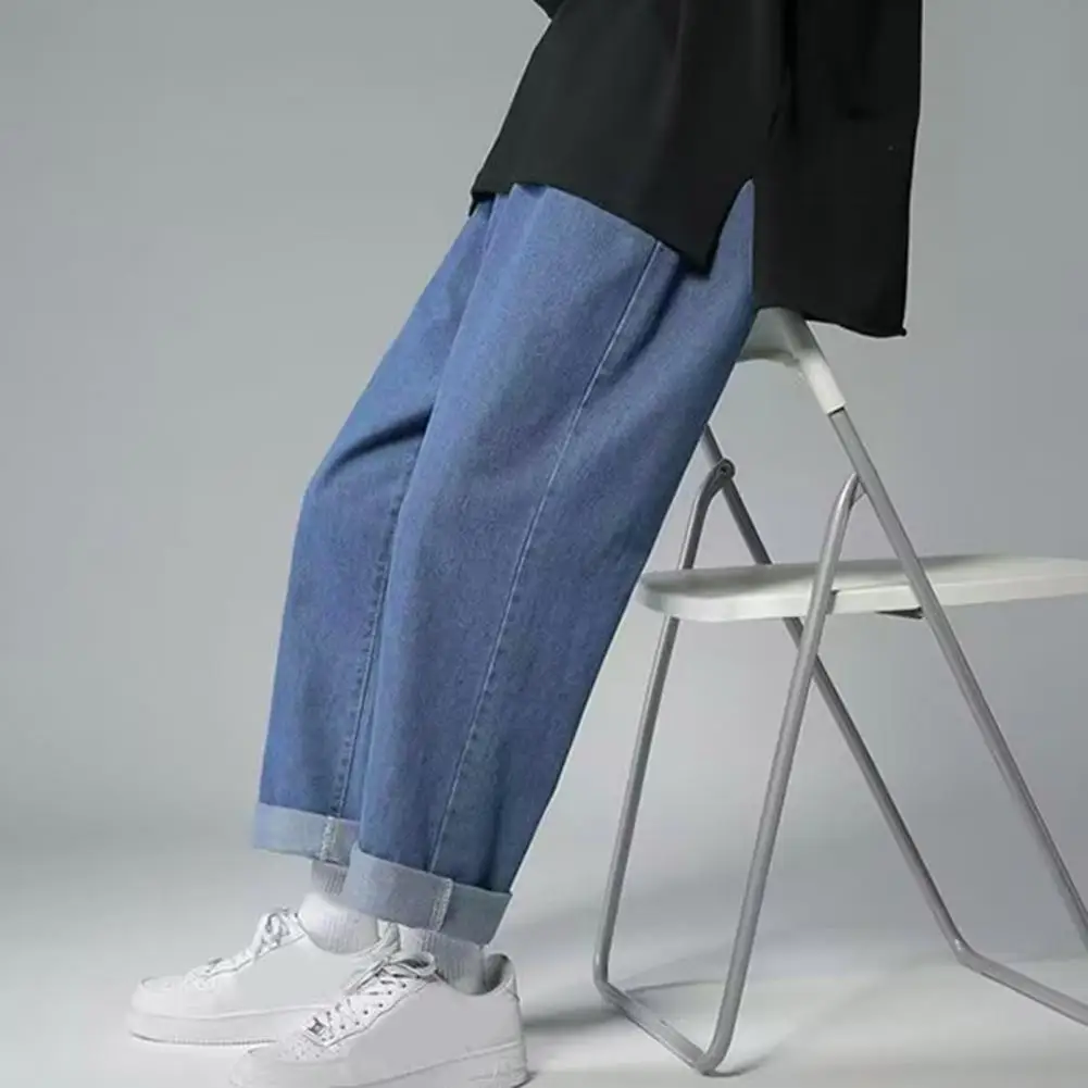 Men Loose Pants Men Jeans Vintage Embroidered Wide Leg Men's Jeans Stylish Streetwear with Soft Breathable Fabric Hip Hop Vibes