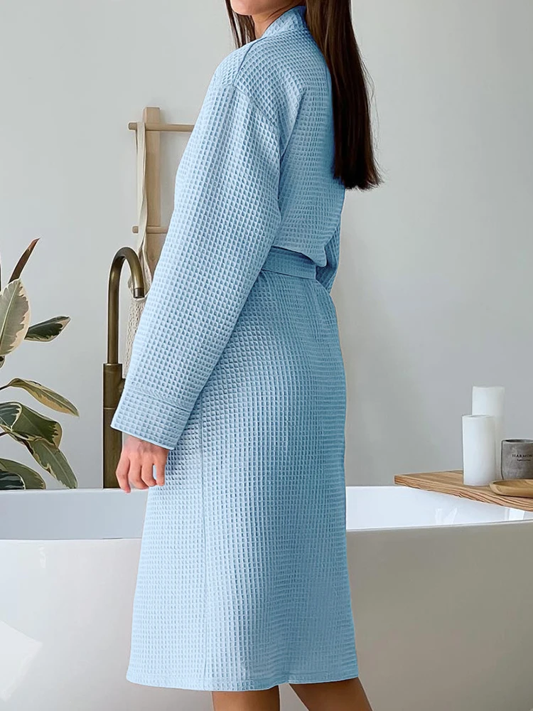 Linad Loose Robes For Women Long Sleeve V Neck Sleepwear Sashes Casual Bathrobe Female Autumn Nightwear Solid Pamas