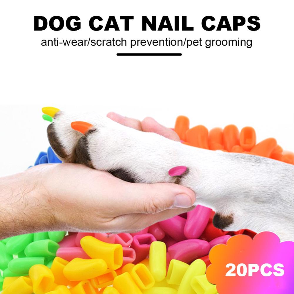 20 pcs/lot Pet Dog Cat Nail Caps Cat Nail Finger Grooming Floor Protect Claw Control Soft Paw Caps Soft Nail Caps for Cats