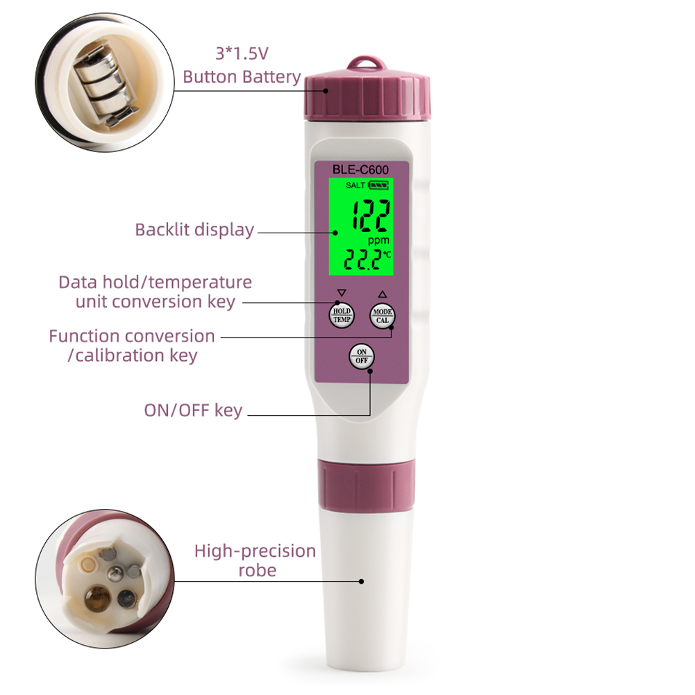 7 in 1 PH TDS Meter Bluetooth-Compatible Temp/ORP/EC/TDS/Salinity/S.G /PH Tester APP Control for Aquarium Water Quality Tester