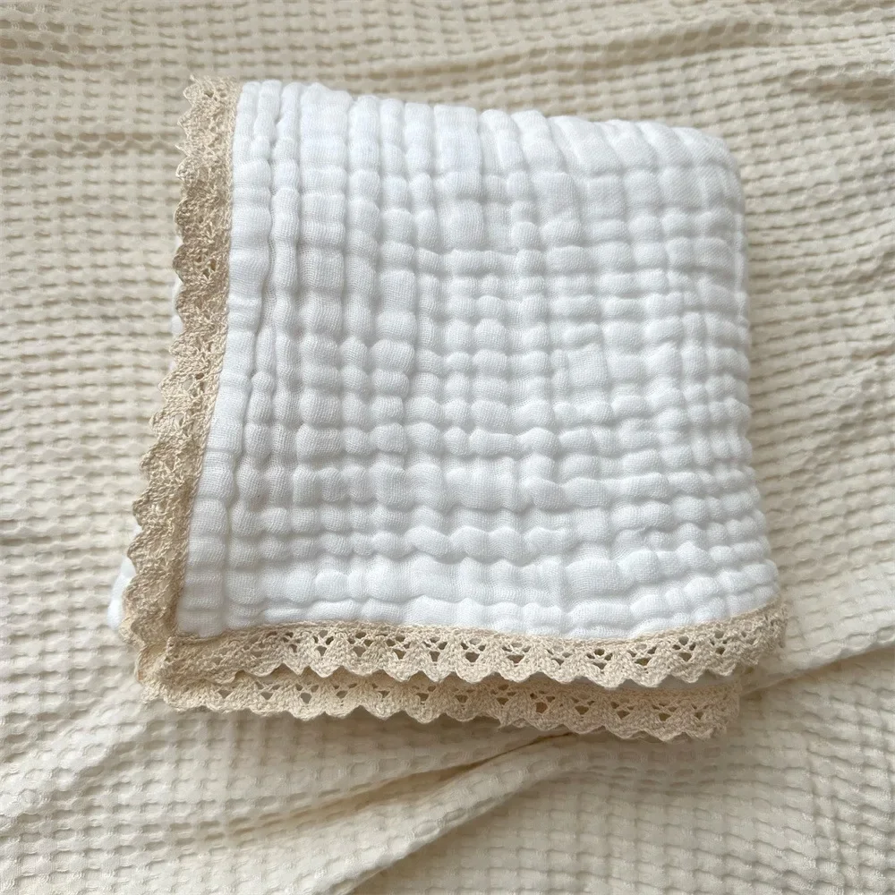 Newborn Baby Bath Towel 6 Layer Gauze Muslin Swaddle Cotton Receive Blankets Swaddling Wrap Lace Langer New Born Diapers Bedding