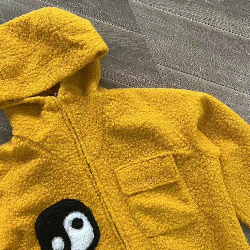 Y2K Yellow Cardigan Zipper CPFM.XYZ Wool Hooded Jacket Men Women Fuzzy BalanceTai Chi Embroidery Jacket Coats Pullover Kanye