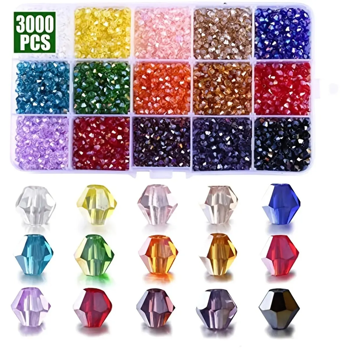 15 Colors 3000pcs 4mm Faceted Bicone Crystal Glass Beads-for Jewelry Making, Suncatcher Handmade Crafts, DIY Bracelets Necklaces