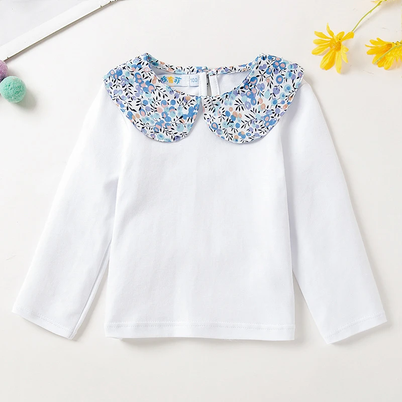 Casual Kids new Baby Girls T-shirt Spring Doll Collar Baby Girls Long Sleeve 2025 Solid Color T-shirt Children's Clothes 1-5Yrs