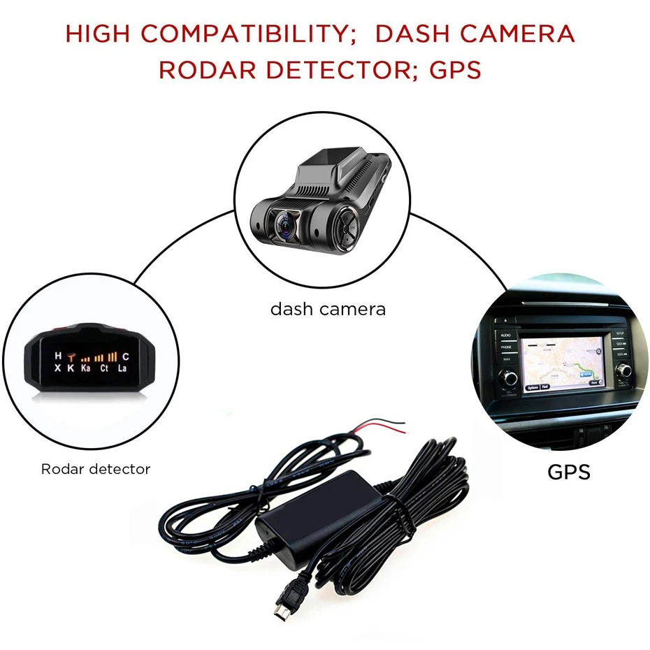 Car Dash Cam Hardwire Kit Micro USB Fuse 24h Parking Monitor Dashcam Wire 12/24V To 5V Universal For Auto Mirror DVR Electronic