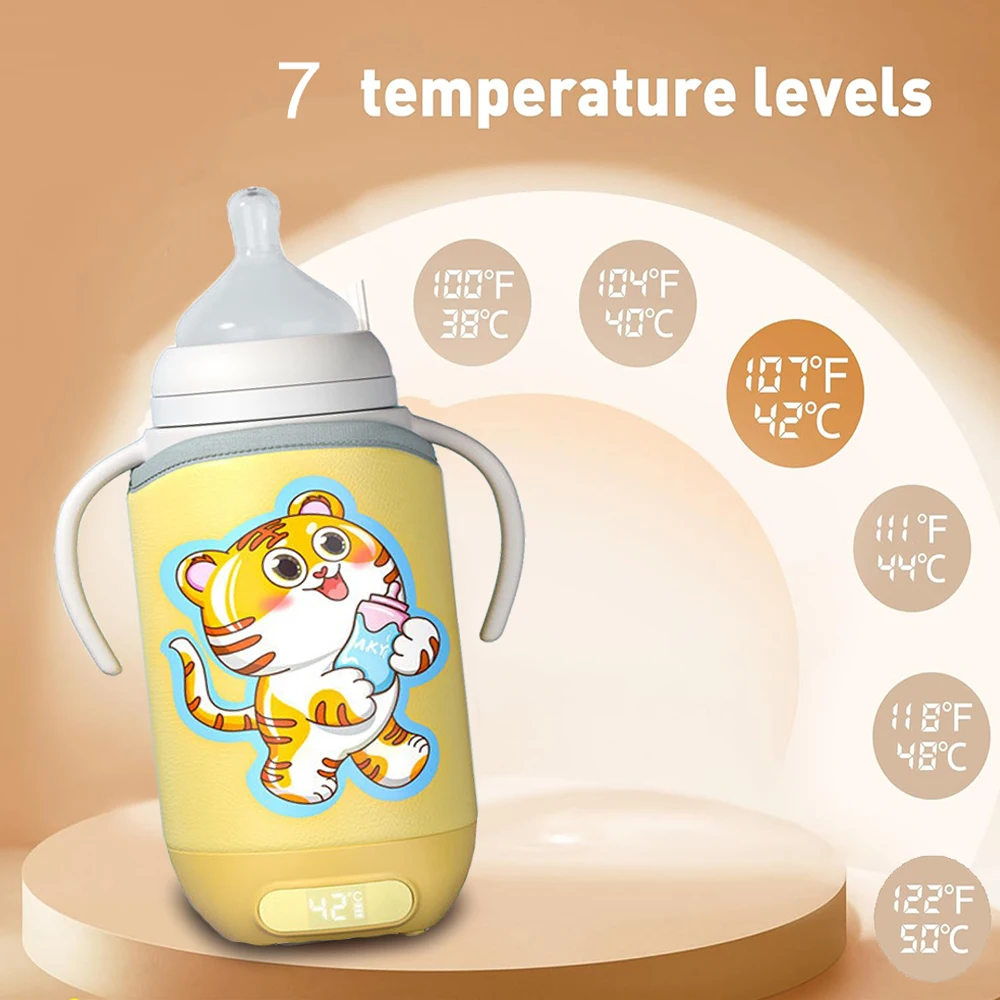 Rechargeable Baby Bottle Warmer 7 2025 new Levels Adjustment Temperature Display Breast Milk Feeding Accessories Portable Bottle Heater
