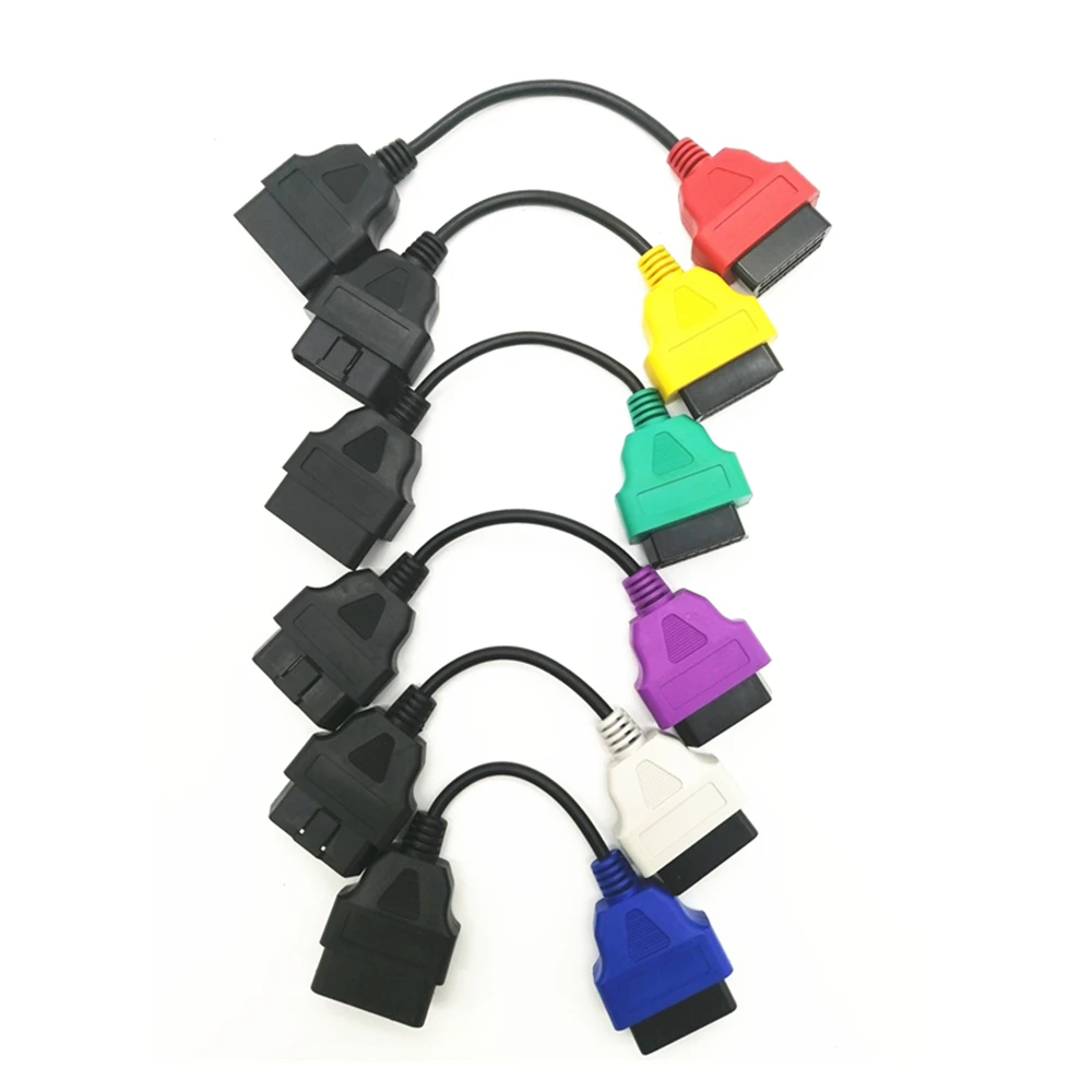 High quality 6pcs/Lot OBD2 Connector Diagnostic Adapter Cable for FIAT ECU Scan & Multiecuscan Adaptor for Fiat 6 colors Cables