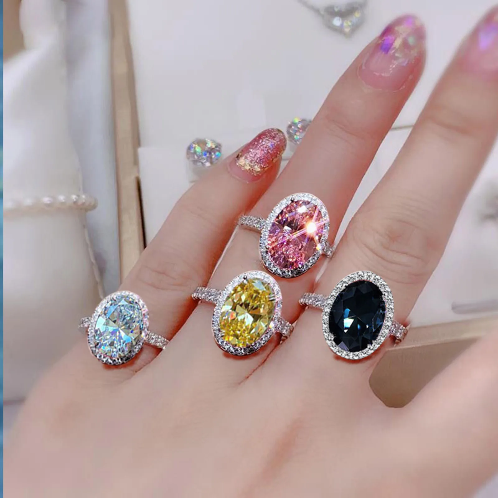 1PC Stylish Copper Rings Oval new Shinny Cubic Zirconia Rings Women Wedding Bridal Engagement Party Jewelry 2025 Gift Elegant Accessories