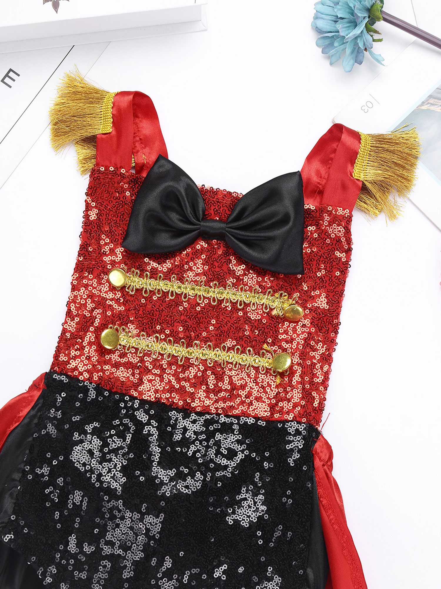 Baby Girl Toddler Ringmaster Circus Costume Bodysuit Shiny Sequins Bowknot Romper with Feather Hat for Halloween Cosplay Party
