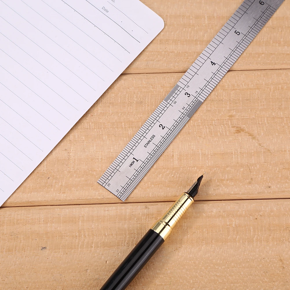 Double Sided Measuring Ruler Metal Scale Office Stationery Drafting Supplies