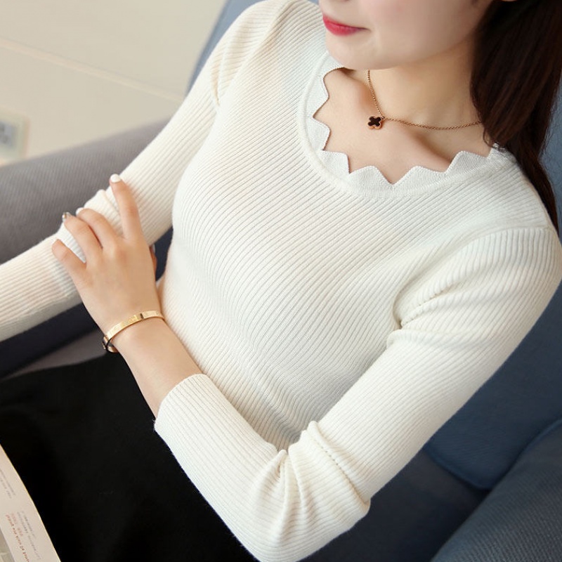 Casual Solid Sweater Women Knitted Slim White Pullover Long Sleeve Tops 2023 Autumn Winter Butterfly Neck Jumper Female 7167 50