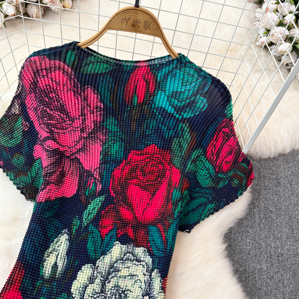 Two Piece Dress 2025 Summer Runway Women's Turtleneck Vintage Print Stretched Tops High Waist A-E Long Skirt Suit Female Outfits