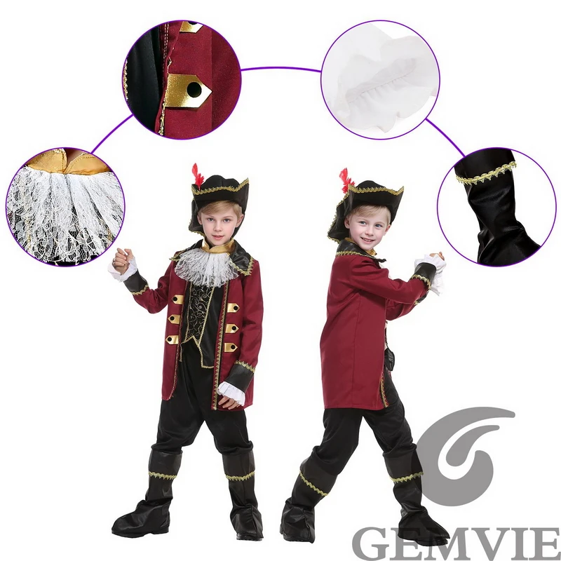 Kids Pirate Fancy Costume for Boys Halloween Carnival Party 2025 Cosplay Clothes new Outfit(Not Include Weapon)