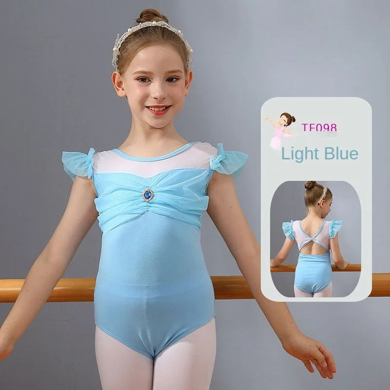 Kid Dance Clothing Girls' Flying Sleeve Practice Leotards Student Stage Performance Clothes Ballet Dance Gymnastics Skating Wear