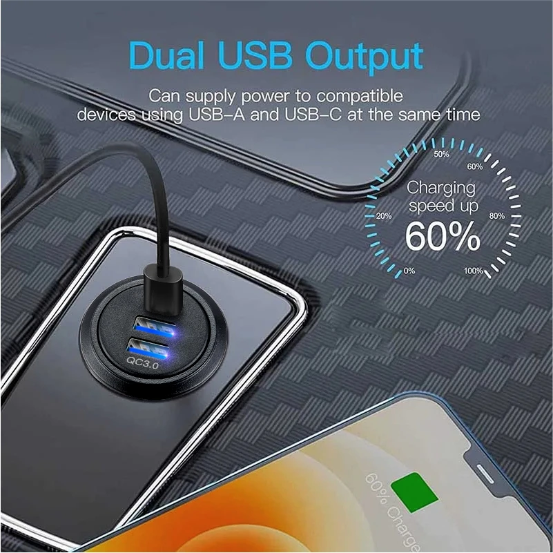 USB C car charger outlet adapter marine 12v super fast power adapter socket for audi a4 b8 a6 c7 a3 8p a5 q5 audi rs3 8v