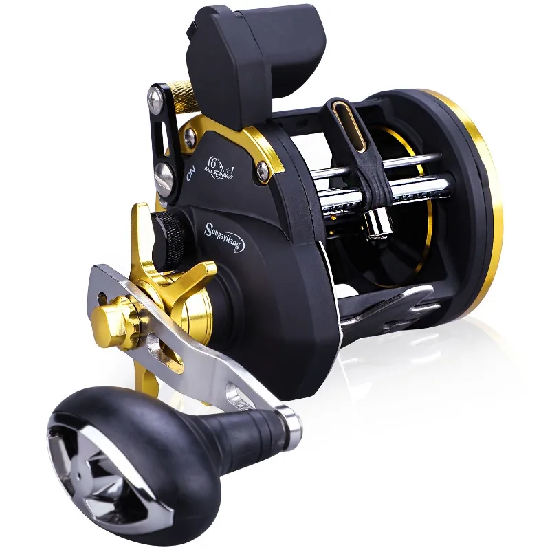 Sougayilang Saltwater Fishing Reel with Counter Aluminum Alloy Spool Blue Trolling Reel Max Drag 66LB Full Metal Fishing Reel