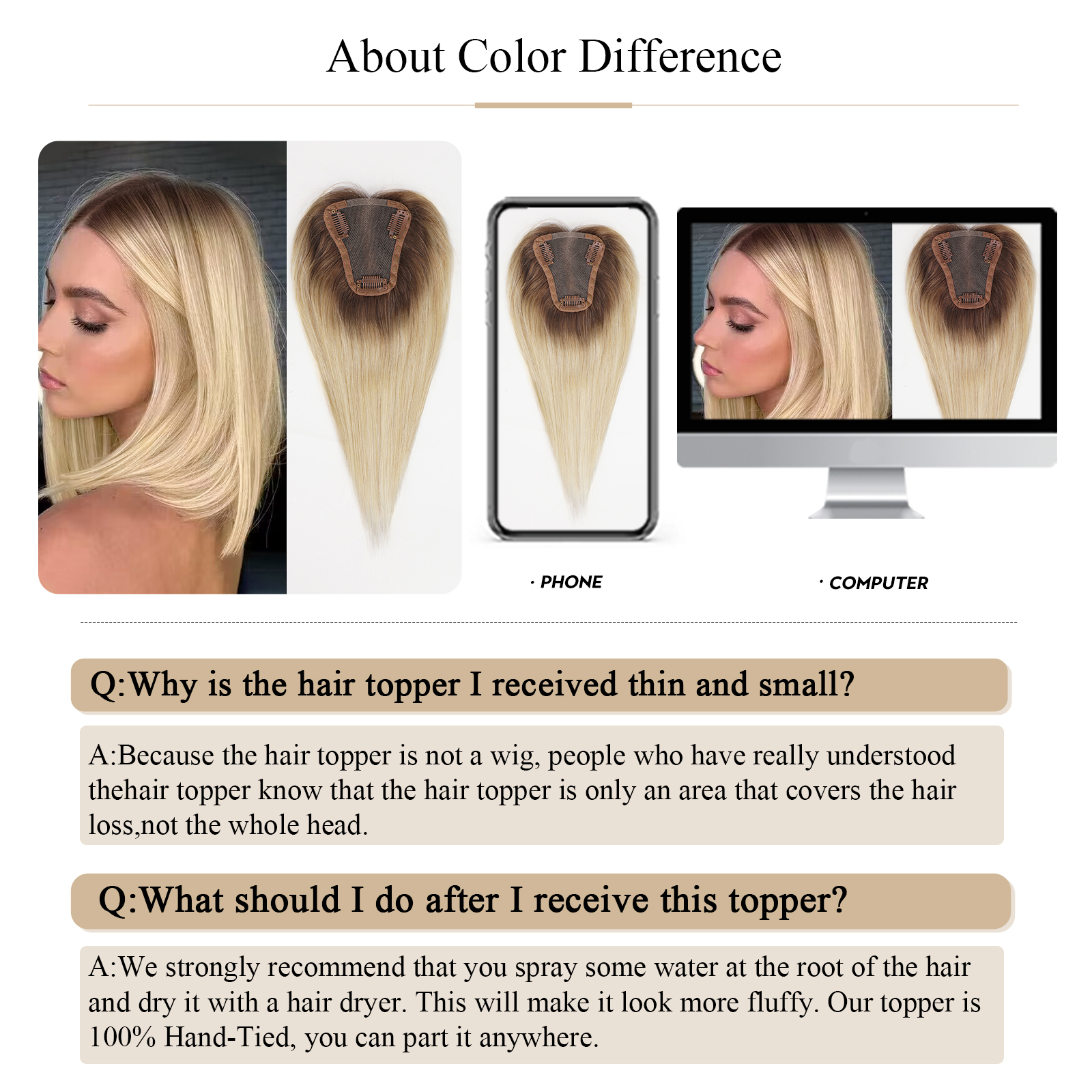 Brown Blonde Ombre 100% Remy Human Hair Toppers for Women 12 Inch Straight Middle Part Human Hair Piece Silk Base Clip in Topper