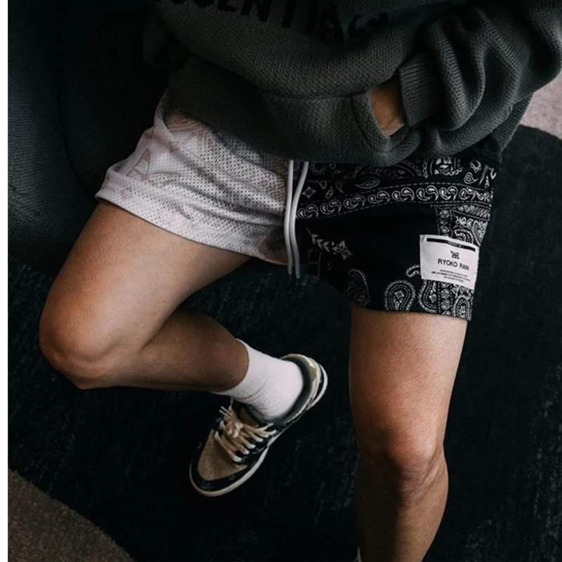 2023 Ryoko Rain New Mesh Shorts Mens Trend Paisley Print Shorts Gym Basketball Shorts Men Workout Running Short Pants Men Shorts smile