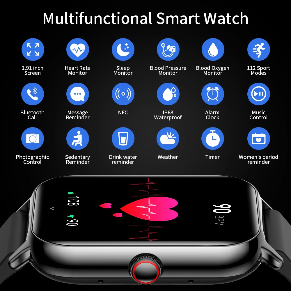 new World Premiere KUMI KU6 Smart Watch 1.91inch NFC Smartwatch Bluetooth Call 110+ Sport Heart Rate 2025 Tracker IP68 Waterproof