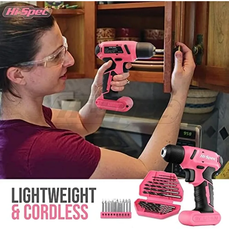 XMSJ toolbox for mechanics Hi-Spec 58pc Pink 8V USB Electric Drill Driver & Household Tool Kit Set