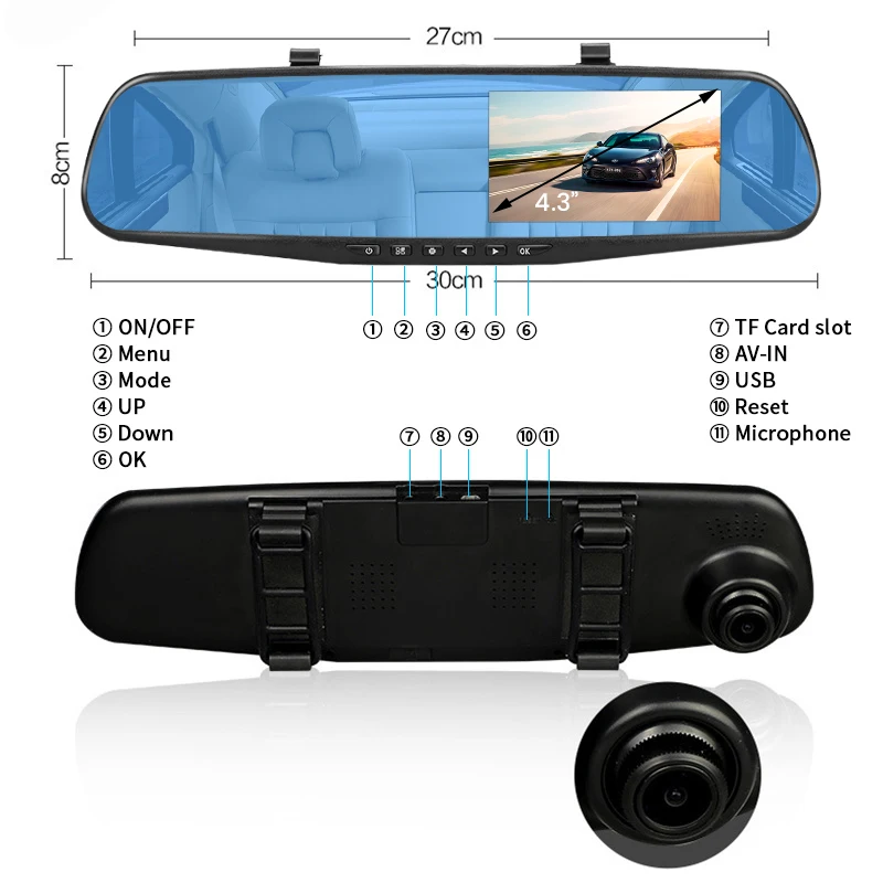 2025 new E-ACE Full HD 1080P Car Dvr Camera Auto 4.3 Inch Rearview Mirror Digital Video Recorder Dual Lens Registratory Camcorder