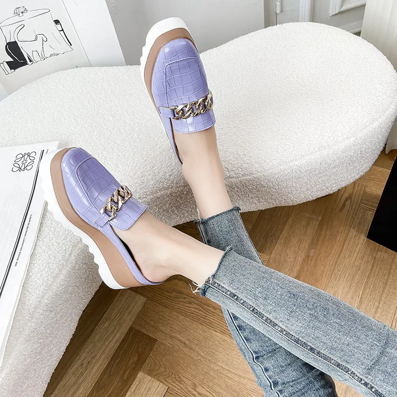 Slippers Women Flip Flops Comfortable Rubber Platform Shoes Women Casual Round Toe Flat 2025 Loafers Flats Autumn new Women Shoes PU 2023
