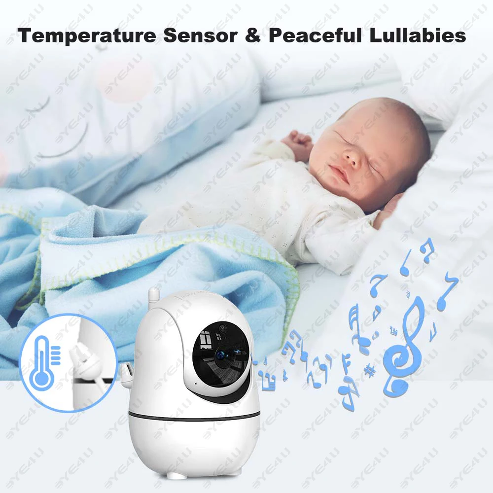 7 Inch Video Baby Monitor Pan Tilt 4X Zoom Camera 2.4G Mother Kids Surveillance Cameras With Temperature Display Screen Split