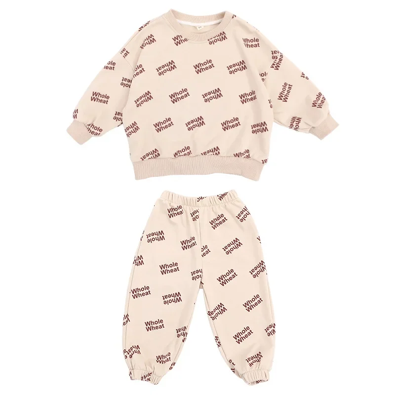 4608D Children's Clothing Set Sport Suit 2023 Spring New Leisure Letter Print Girl's Suit Sweater +Pant Boy's Two-piece Suit + smile + 