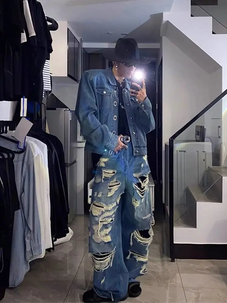 Y2K Ripped Jeans Men's American Style High Street Washed new Jeans Women's Hip-hop 2025 Loose Wide-leg Pants Straight Ins Trousers 2023