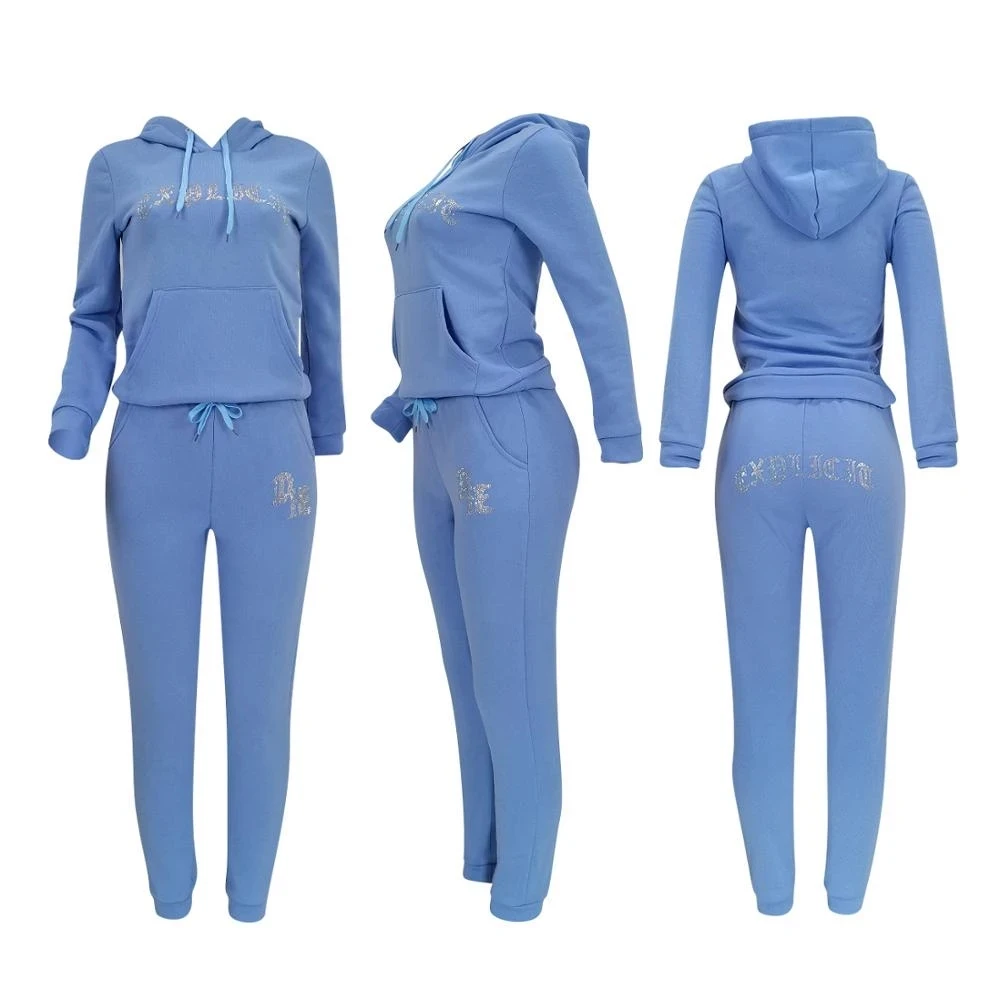 Women's Diamond Rhinestones Letter Set 2 Piece Tracksuit Velvet Crop Jacket Tracksuit Joggers Female 2022 Spring Casual Sports