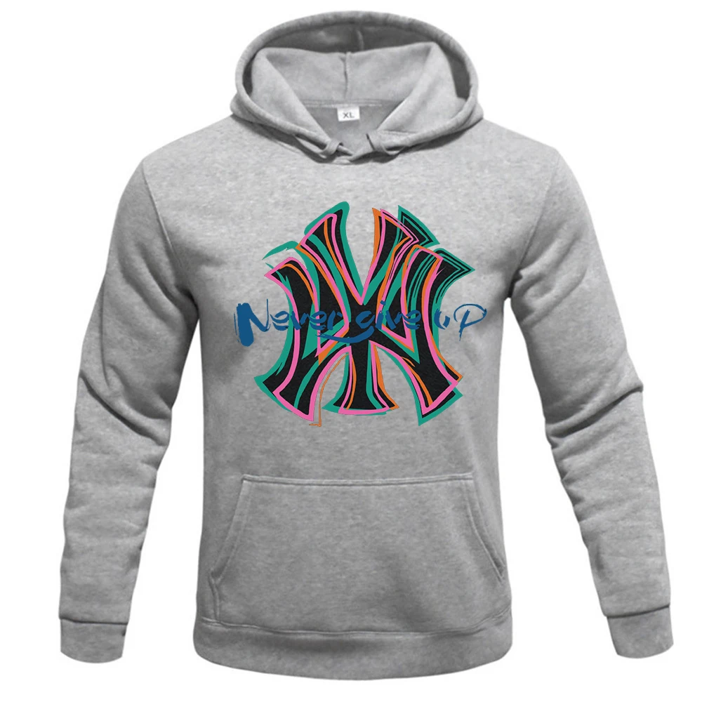'Never give up' letter print new 2023 men's casual loose hoodie pocket new drawstring 2025 hoodie men's fleece hoodie pullover