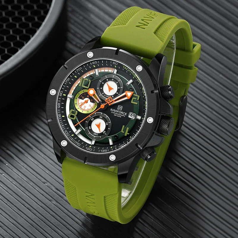 NAVIFROCE Men's Creative Quartz Chronograph Watches Top Brand High Quality Male Sports Clock Man Fumed Silica Strap Wrist Watch