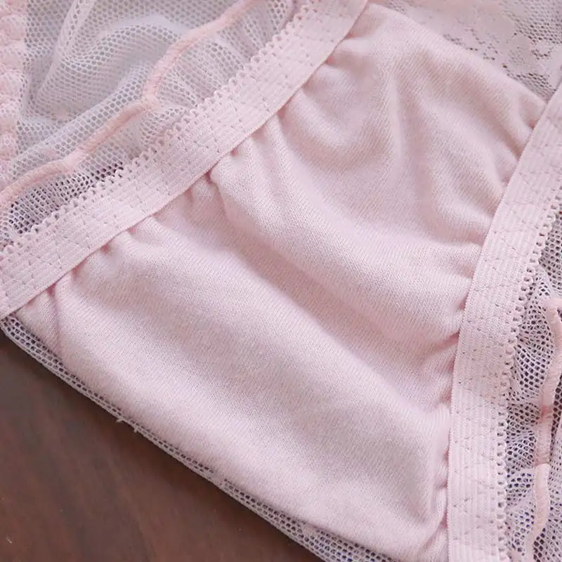 Japan Sexy Full Lace Large Women S Underwear Girls Sweet Pleated Middle Waist Fast Drying Mesh Transparent Bow