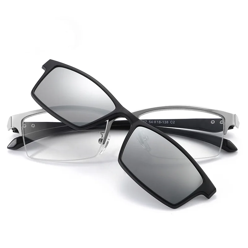 5 In 1 Rectangle Magnet Sunglasses Men Polarized Clip On Glasses for Men Half Metal Frame Male 0 Diopter Optic Myopia Eyewear