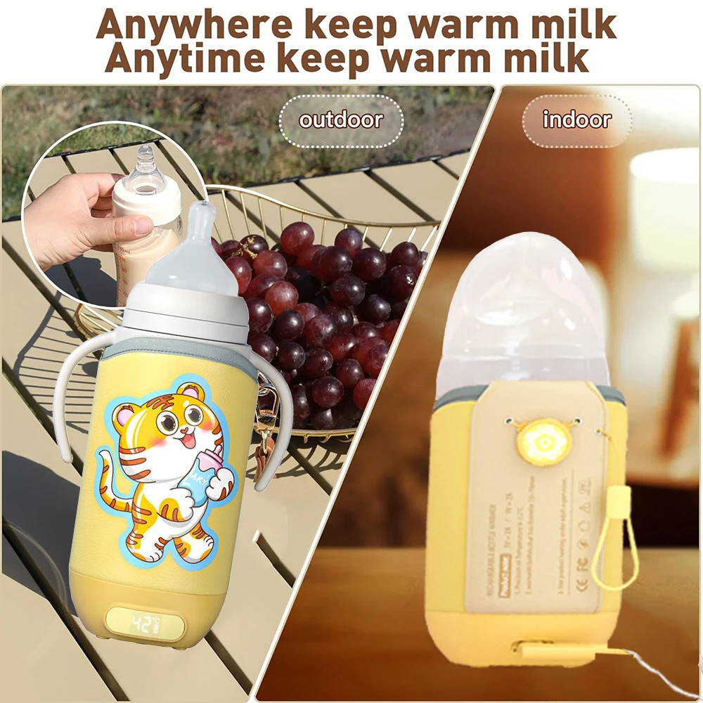 Rechargeable Baby Bottle Warmer 7 2025 new Levels Adjustment Temperature Display Breast Milk Feeding Accessories Portable Bottle Heater