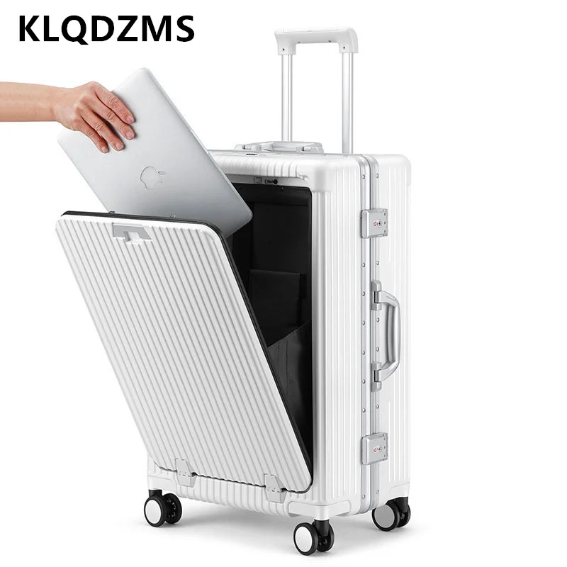 KLQDZMS 18"20"24 Inch Rolling Luggage New Boarding Box Universal Front Open Multifunctional Trolley Case Aluminum Frame Suitcase