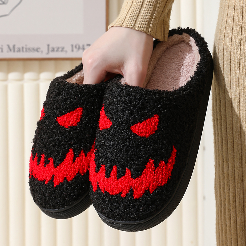 Ghost Face Slippers Halloween Cotton Slippers Men Flat Soft Plush Cozy Indoor Fuzzy Women Couple House Floor Slides Funny Shoes