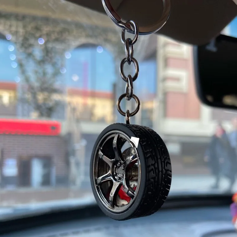 2023 Car Pendant Keychain 3D Tire Keychain Car Wheel Hub Key Chain Auto Tire Model Metal Speed Gearbox Gear Head Key Ring Charm