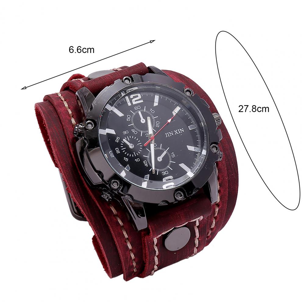 Retro Mens Quartz Watch Round Dial Precise Adjustable Cool Birthday Gift Universal Handmade Sewing Faux Leather Strap Watch