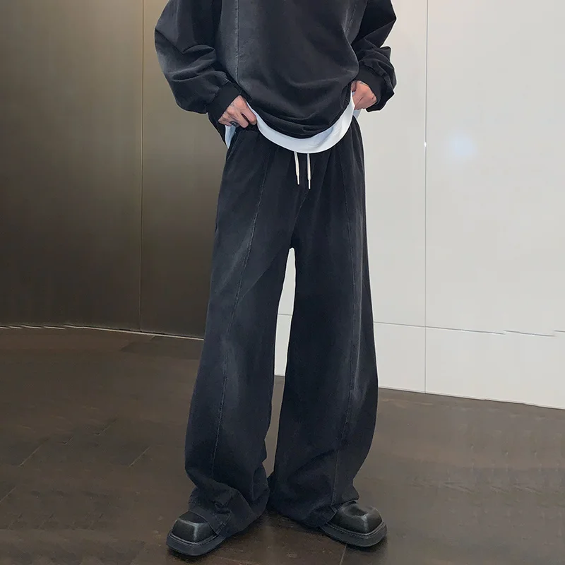 NOYMEI Men s Trouser Set Korean Style Washed Denim Sweatshirt Two Piece Autumn New Casual Suits Straight Baggy Pants WA
