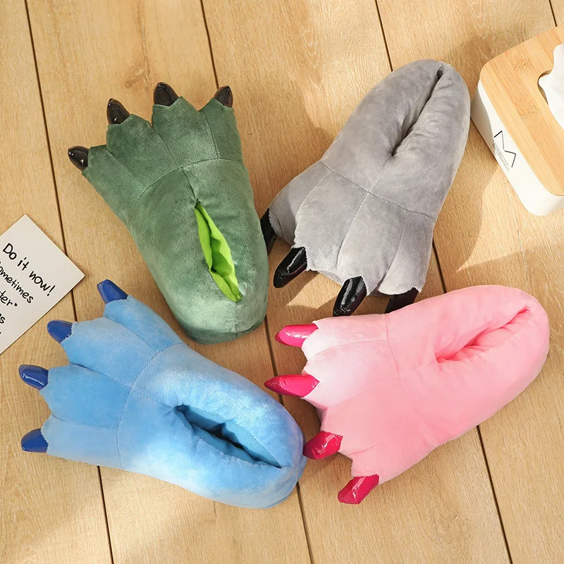 Animal Claw Boys Shoes Slippers Kigurumi Pajamas Onesies Shoes Winter Kids Girls Shoes Warm Thicken Gray Pink Paw House Slippers