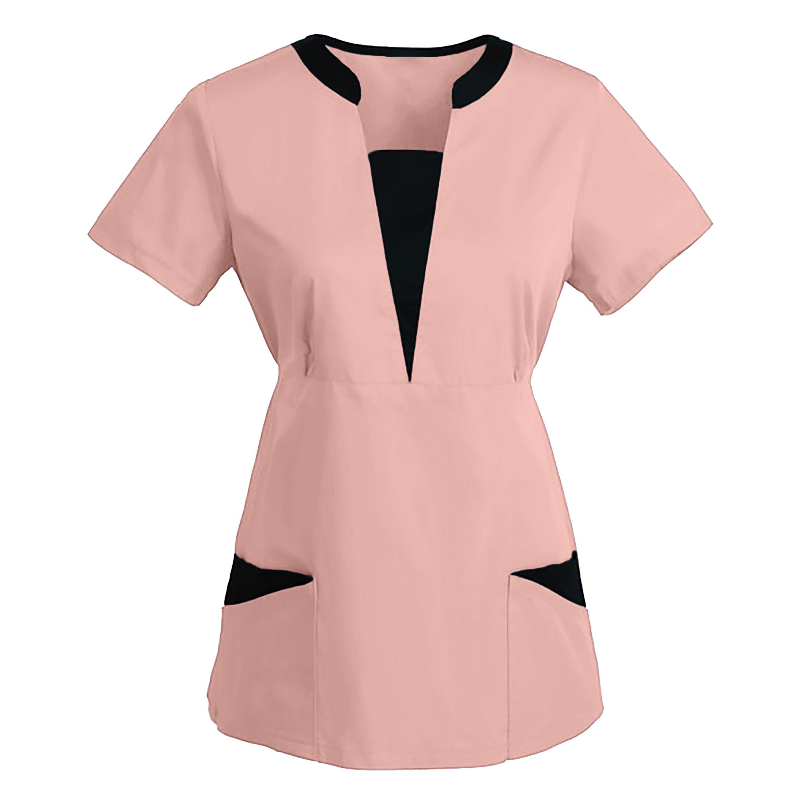 new Nursing 2025 Uniform Women Tops Short Sleeve V-neck Work Uniform Solid Patchwork Color Pockets Blouse Nurse Work Uniform Accessories