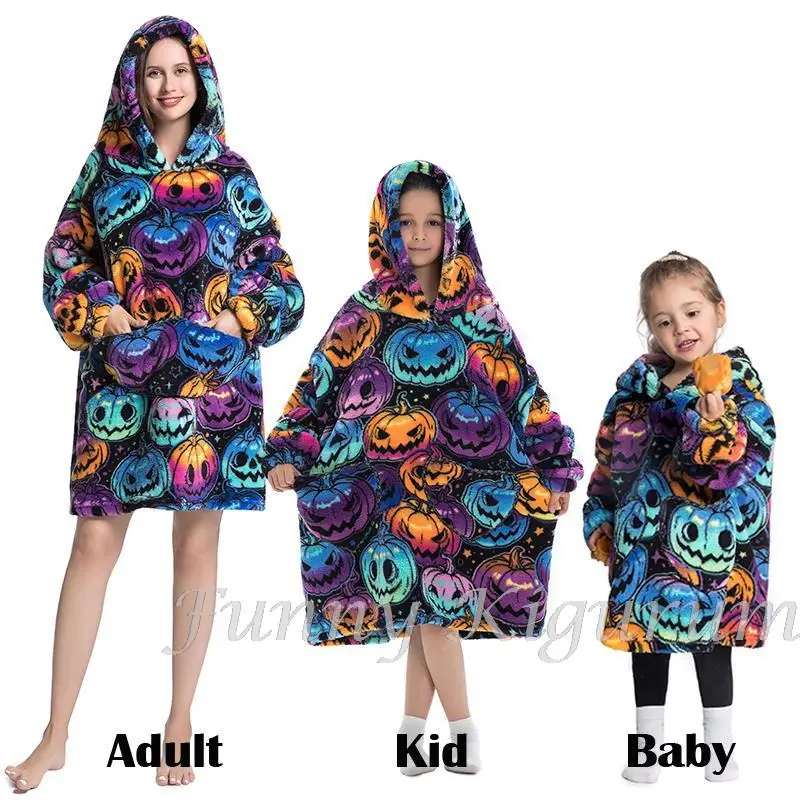 Winter Hooded Sweater Blanket Women Kids Oversized Fleece Blanket With Sleeves Children Adult Warm Thick TV Hoodie Robe Couple