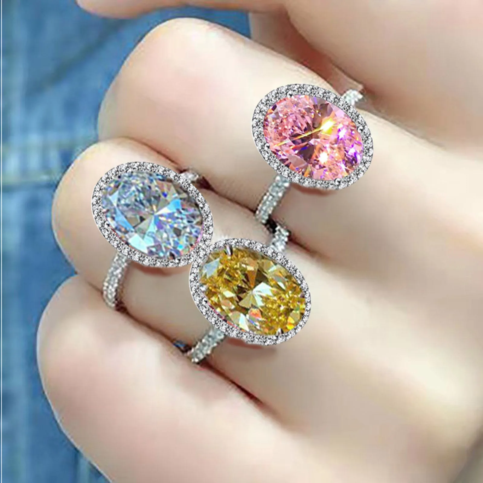 1PC Stylish Copper Rings Oval new Shinny Cubic Zirconia Rings Women Wedding Bridal Engagement Party Jewelry 2025 Gift Elegant Accessories