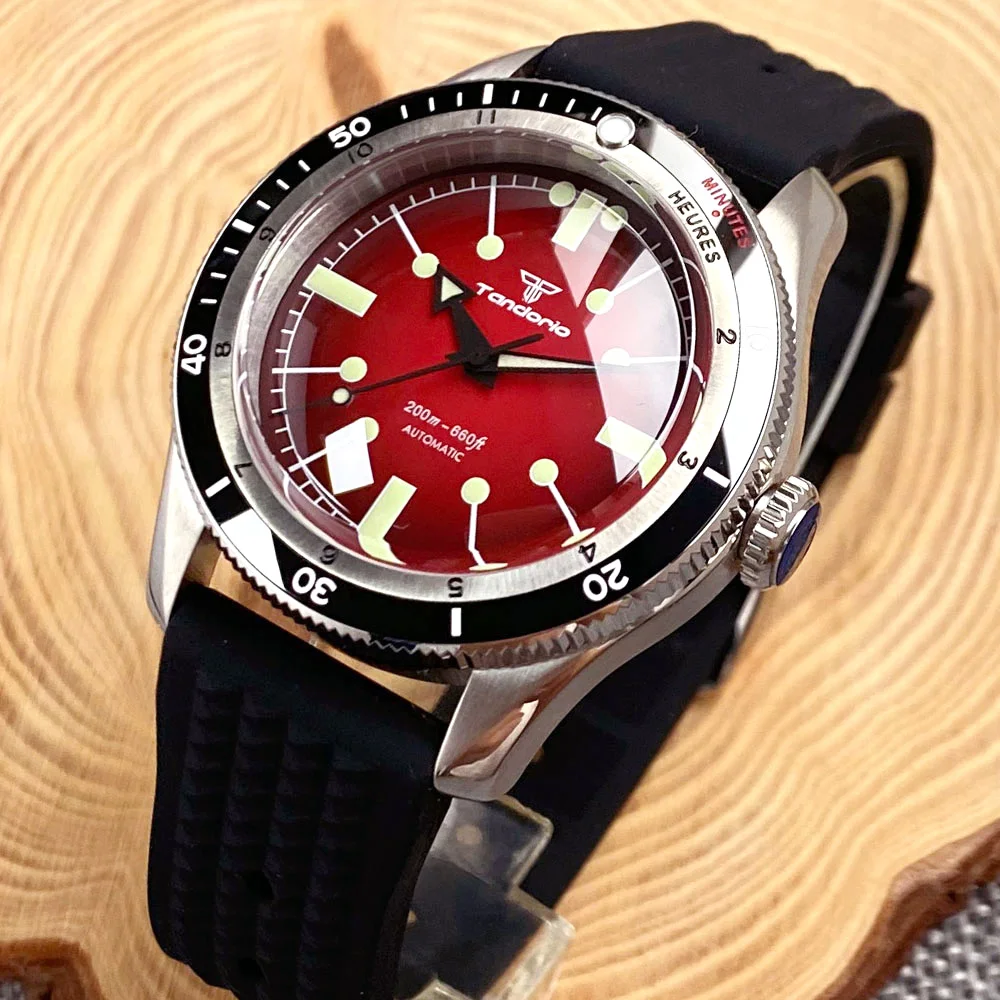 Tandorio Red Blue 40mm NH35 PT5000 Mechanical Automatic Diving Men Watch 20ATM Water Resistant Domed Sapphire Screw Crown Reloj 1ef95 5 fb68b