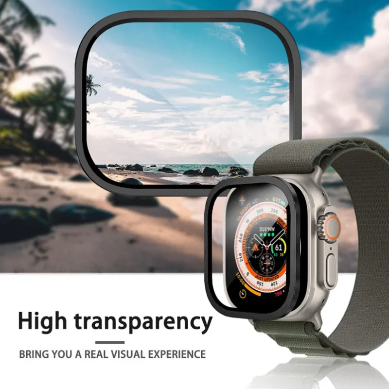 for Apple Watch Ultra mm Cover Metal Case Tempered Glass Screen Protector Waterproof Protective Bumper iWatch Clear Film