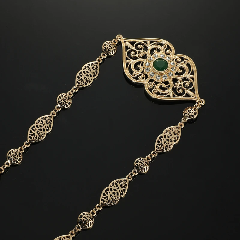 Moroccan Wedding Back Jewelry for Women Flower Design Gold Color Crystal Shoulder Chain Jewelry Kaftan Long Necklace