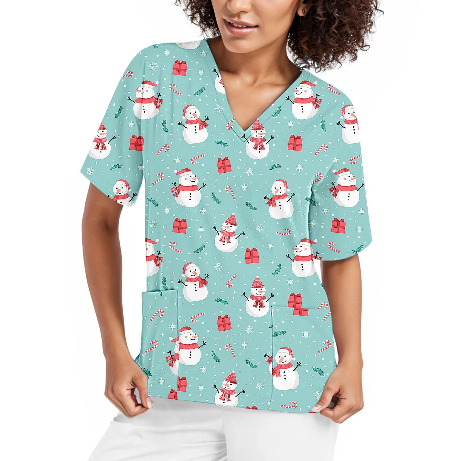 New Cute Scrubs Medical Uniforms Women Men Nurse Accessories Clinical Uniform Dentist Work Blouse Vet Spa Christmas Scrub Tops