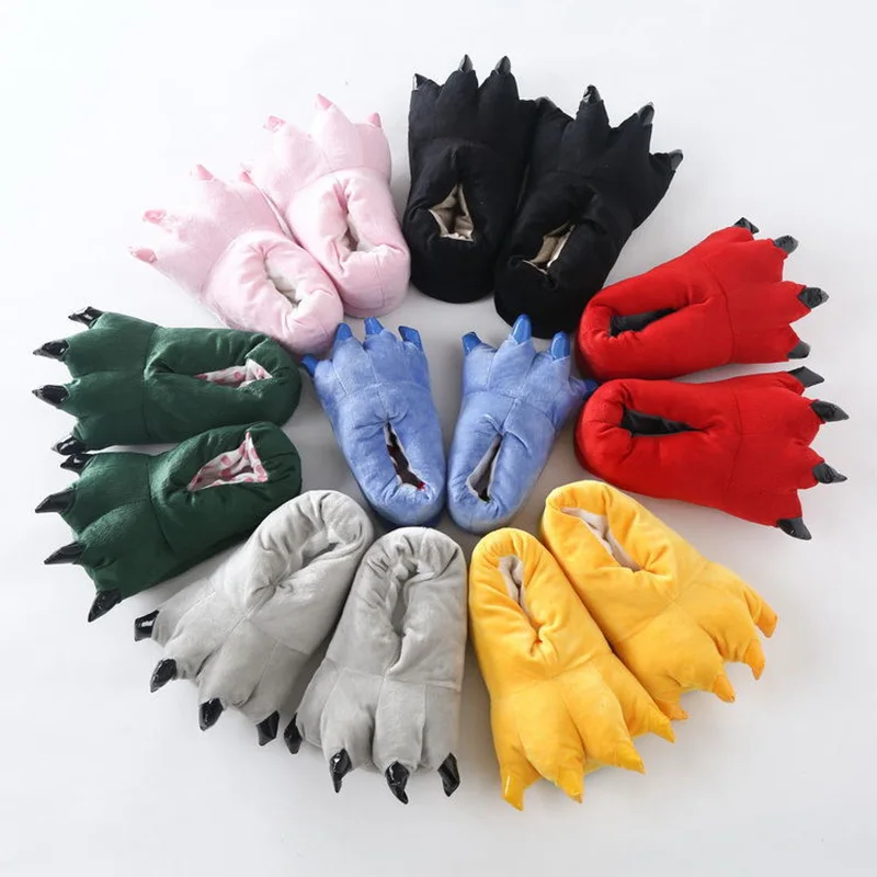 Animal Claw Boys Shoes Slippers Kigurumi Pajamas Onesies Shoes Winter Kids Girls Shoes Warm Thicken Gray Pink Paw House Slippers