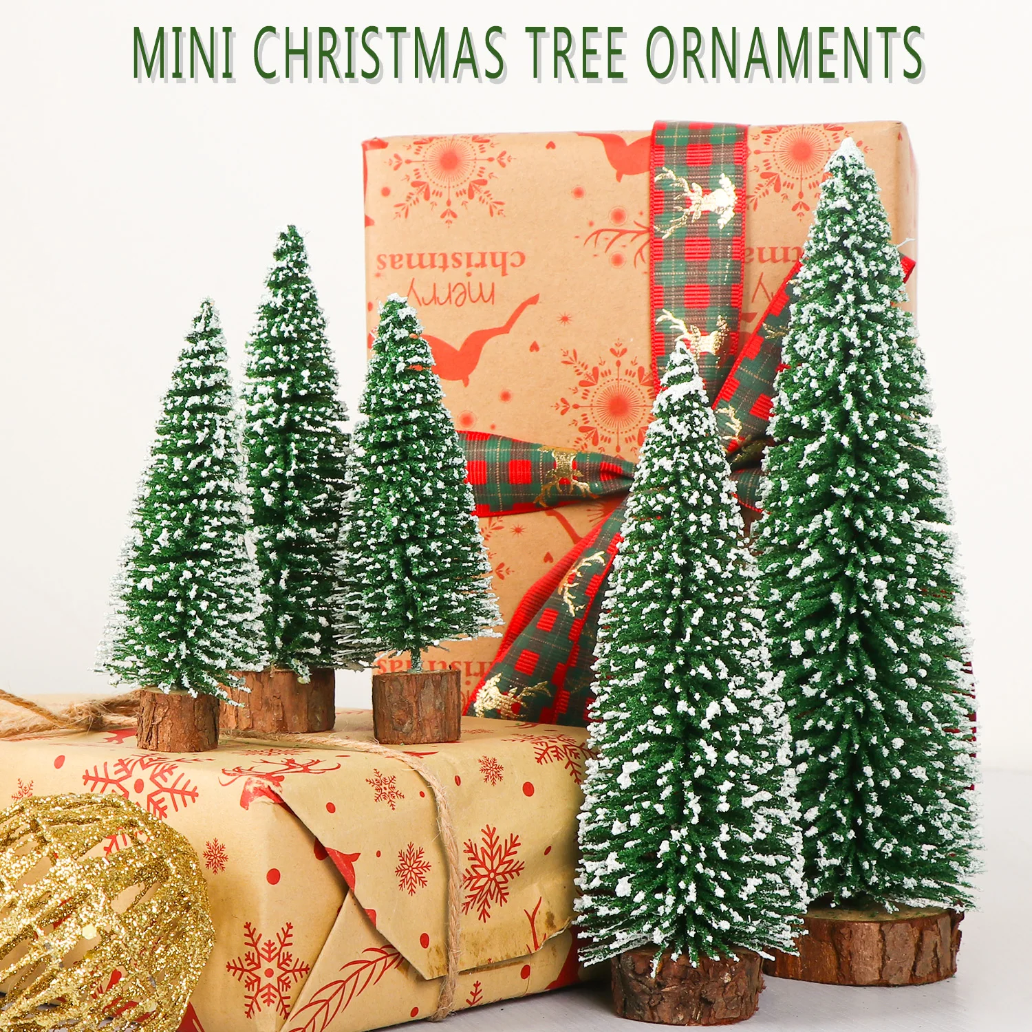 5Pcs Mini Christmas Trees Flocked Bottle Brush Christmas Trees with Wooden Bases Christmas Trees for Tabletop Christmas Decor